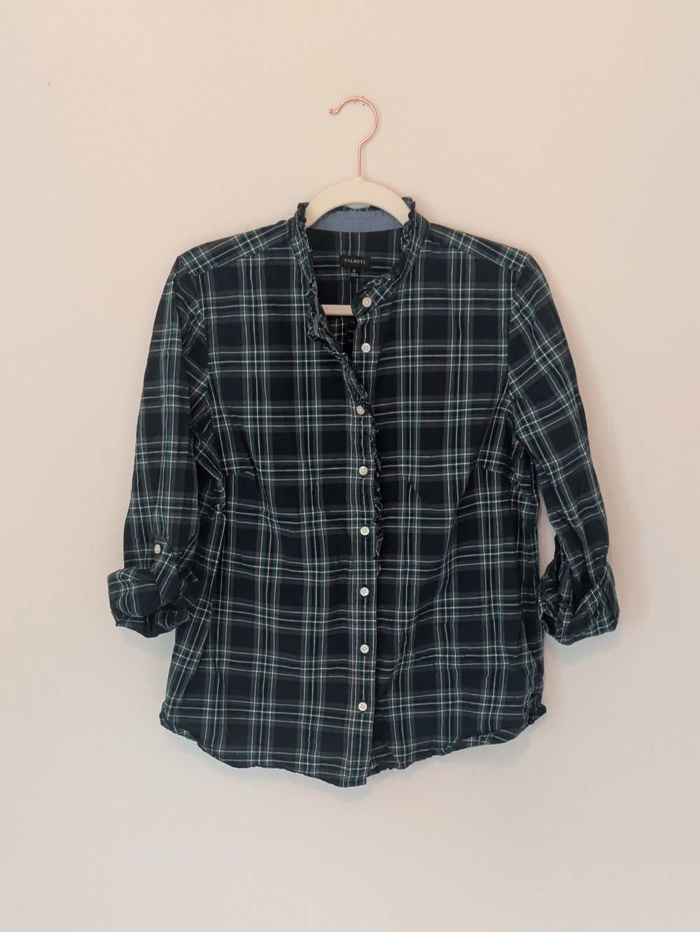 Talbots Women’s Plaid Ruffle-Trim Button-Up Shirt - Size 12